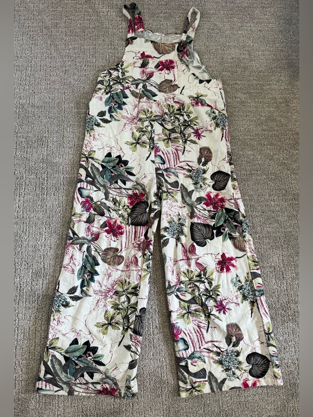 Floral Wide-Leg Jumpsuit in Cream and Pink